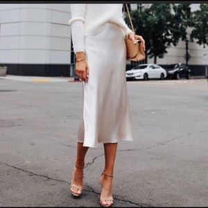 Banana Republic Satin Slip Midi Skirt in Champagne